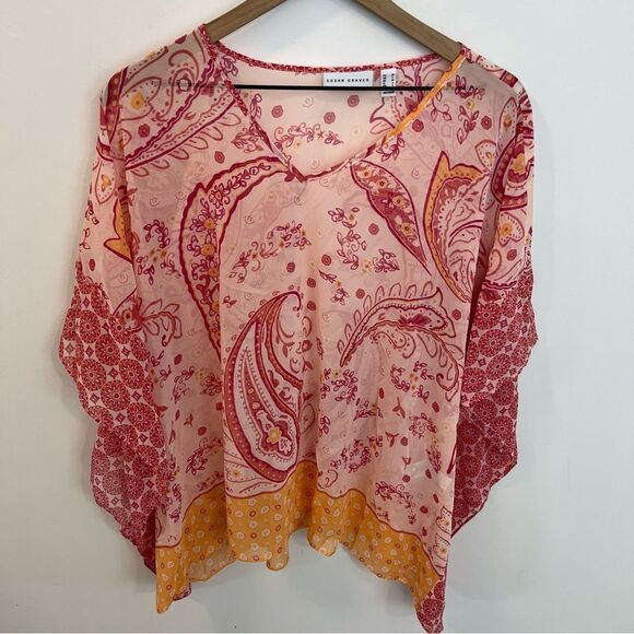 New Susan Graver Sheer Chiffon Scarf Top with Knit Tank | Size M - Picture 3 of 15